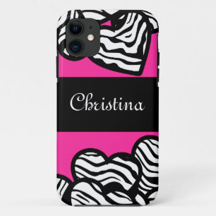 Funda Para iPhone 11 Nombre del corazón del patrón de cebra blanco y ne