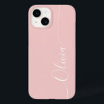 Funda Para iPhone 14 De Case-Mate Nombre del guión de caligrafía elegante de color b<br><div class="desc">Rosa White Elegant Caligraphy Script Personalizado Nombre personalizado iPhone 14 Smart Phone Cases cuenta con un diseño moderno,  sencillo y elegante con su nombre personalizado en una tipografía de caligrafía escrita a mano y elegante en un fondo rosa rosa. Diseñado por ©Evco Studio www.zazzle.com/store/evcostudio</div>