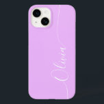 Funda Para iPhone 14 De Case-Mate Nombre del guión de caligrafía elegante de color b<br><div class="desc">Lavender Elegant White Caligraphy Script Personalizado Nombre personalizado iPhone 14 Smart Phone Cases cuenta con un diseño moderno y moderno,  sencillo y elegante con su nombre personalizado en una tipografía de caligrafía escrita a mano y elegante en un fondo de lavanda. Diseñado por ©Evco Studio www.zazzle.com/store/evcostudio</div>