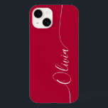 Funda Para iPhone 14 De Case-Mate Nombre del guión de caligrafía elegante de color b<br><div class="desc">Crimson Elegant White Caligraphy Script Personalizado Nombre personalizado iPhone 14 Smart Phone Cases presenta un diseño moderno y moderno,  sencillo y elegante con su nombre personalizado en una tipografía de caligrafía escrita a mano y elegante sobre un fondo delicado. Diseñado por ©Evco Studio www.zazzle.com/store/evcostudio</div>