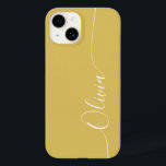 Funda Para iPhone 14 De Case-Mate Nombre del guión de caligrafía elegante de color b<br><div class="desc">El Personalizado Gold White Elegant Caligraphy Script  Nombre personalizado iPhone 14 Smart Phone Cases presenta un diseño moderno y moderno,  sencillo y elegante con su nombre personalizado en una tipografía de caligrafía escrita a mano elegante en un fondo dorado. Diseñado por ©Evco Studio www.zazzle.com/store/evcostudio</div>