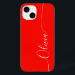 Funda Para iPhone 14 De Case-Mate Nombre del guión de caligrafía elegante de color r<br><div class="desc">Personalizado de guiones de caligrafía rojo elegante Nombre personalizado iPhone 14 Smart Phone Cases presenta un diseño moderno,  sencillo y elegante con tu nombre personalizado en una tipografía de caligrafía escrita a mano elegante en un fondo rojo. Diseñado por ©Evco Studio www.zazzle.com/store/evcostudio</div>