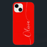 Funda Para iPhone 14 De Case-Mate Nombre del guión de caligrafía elegante de color r<br><div class="desc">Personalizado de guiones de caligrafía rojo elegante Nombre personalizado iPhone 14 Smart Phone Cases presenta un diseño moderno,  sencillo y elegante con tu nombre personalizado en una tipografía de caligrafía escrita a mano elegante en un fondo rojo. Diseñado por ©Evco Studio www.zazzle.com/store/evcostudio</div>