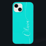 Funda Para iPhone 14 De Case-Mate Nombre del guión de caligrafía elegante de color t<br><div class="desc">Turquoise Elegant White Caligraphy Script Personalizado Nombre personalizado iPhone 14 Smart Phone Cases presenta un diseño moderno y moderno,  sencillo y elegante con su nombre personalizado en una tipografía de caligrafía escrita a mano y elegante sobre un fondo turquesa. Diseñado por ©Evco Studio www.zazzle.com/store/evcostudio</div>