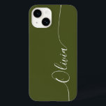 Funda Para iPhone 14 De Case-Mate Nombre del guión de caligrafía elegante verde blan<br><div class="desc">Personalizado de escritura de caligrafía verde elegante nombre personalizado iPhone 14 Smart Phone Cases presenta un diseño moderno y moderno,  sencillo y elegante con su nombre personalizado en una tipografía de caligrafía escrita a mano elegante en un fondo verde. Diseñado por ©Evco Studio www.zazzle.com/store/evcostudio</div>