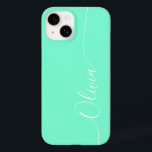 Funda Para iPhone 14 De Case-Mate Nombre del guión de la caligrafía elegante de colo<br><div class="desc">Aquamarine Elegant White Caligraphy Script Personalizado Nombre personalizado iPhone 14 Smart Phone Cases presenta un diseño moderno y moderno,  sencillo y elegante con su nombre personalizado en una tipografía de caligrafía escrita a mano y elegante sobre un fondo acuamarino. Diseñado por ©Evco Studio www.zazzle.com/store/evcostudio</div>