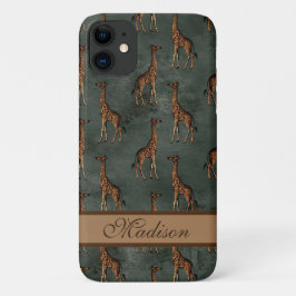 Funda Para iPhone 11 Nombre del guión de la jirafa Moda Safari estilo m