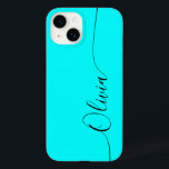 Funda Para iPhone 14 De Case-Mate Nombre del guión elegante de la caligrafía de Aqua<br><div class="desc">Aqua Elegant Black Calligraphy Script Personalizado Nombre personalizado iPhone 14 Smart Phone Cases cuenta con un diseño moderno y moderno,  sencillo y elegante con su nombre personalizado en una tipografía de escritura caligráfica escrita a mano elegante en un fondo acuático. Diseñado por ©Evco Studio www.zazzle.com/store/evcostudio</div>