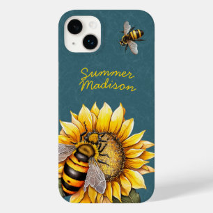 Funda Para iPhone 14 Plus De Case-Mate Nombre del guión verde floral de las abejas con bu