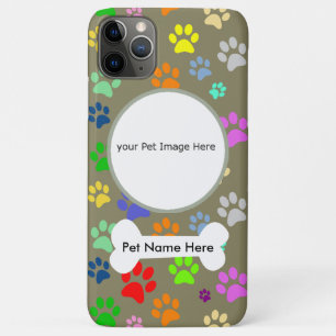Funda Para iPhone 11 Pro Max Nombre del Mascota personalizado y foto en un patr
