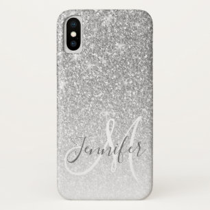 Funda Para iPhone X Nombre del monograma de espuma gris Purpurina plat