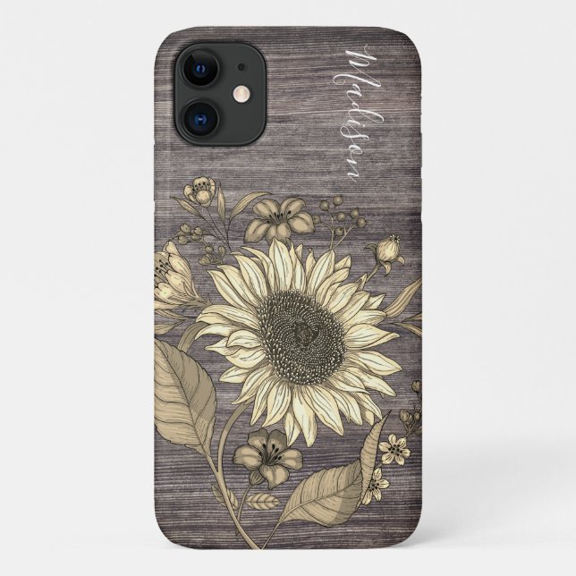 Funda De Case-Mate Para iPhone Nombre del monograma de girasol floral ruso (Reverso)