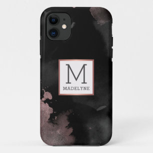 Funda Para iPhone 11 Nombre del Monograma de la Girona Negra de Oro Ros