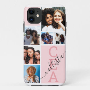 Funda Para iPhone 11 Nombre del monograma del Collage de fotos de amigo