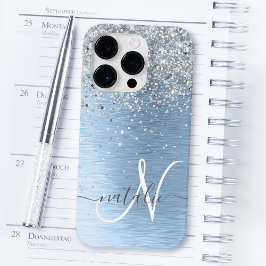 Funda Para iPhone 14 Pro De Case-Mate Nombre del monograma del Purpurina plateado Metali