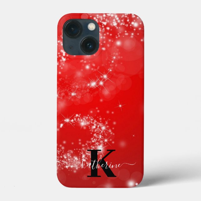 Funda De Case-Mate Para iPhone Nombre del Monograma Girly, Purpurina Rojo Y Blanc (Reverso )