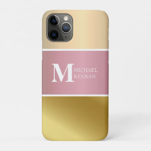 Funda Para iPhone 11 Pro Nombre del monograma metálico de la franja rosada