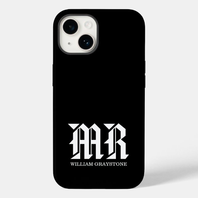 Funda De Case-Mate Para iPhone Nombre del monograma MR Negro y Blanco (Reverso )
