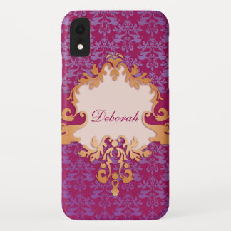 Funda Para iPhone XR Nombre del oro púrpura del elefante damasco