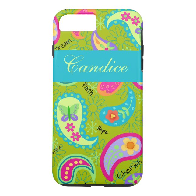 Funda De Case-Mate Para iPhone Nombre del paisley moderno azul turquesa verde oli (Reverso)