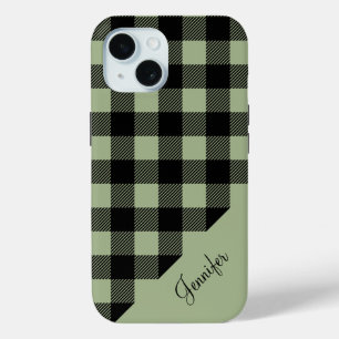 Funda Para iPhone 15 Nombre del patrón de comprobación de la placa verd