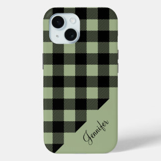 Funda Para iPhone 15 Nombre del patrón de comprobación de la placa verd