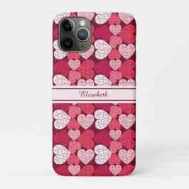 Funda Para iPhone 11 Pro Nombre del patrón de corazón del rompecabezas rojo