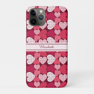 Funda Para iPhone 11 Pro Nombre del patrón de corazón del rompecabezas rojo
