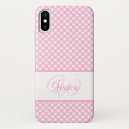 Funda Para iPhone X Nombre del patrón de Gingham de color rosado e ini