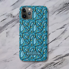 Funda Para iPhone 11 Pro Nombre del patrón de hojas azules Texto bilingüe