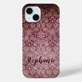 Funda Para iPhone 15 Nombre del patrón de vino de Damasco barroco vinta