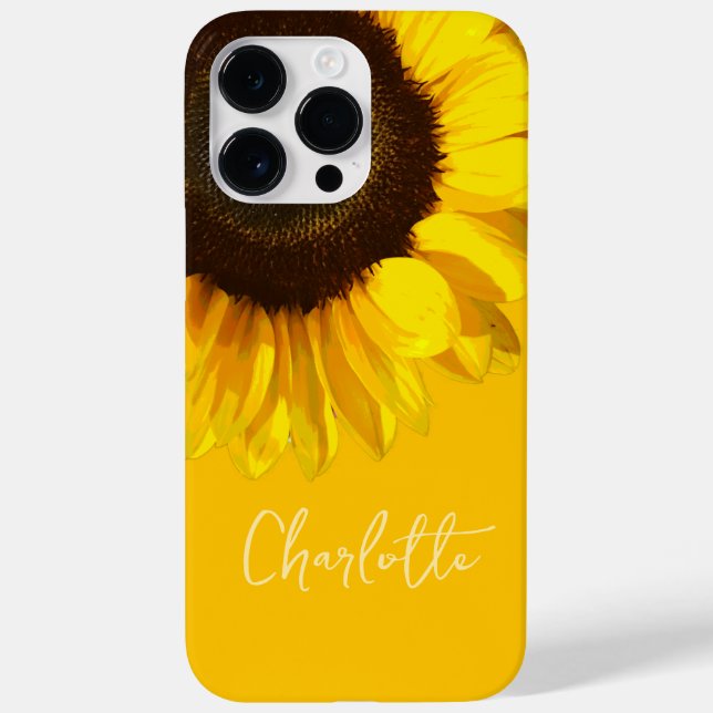 Funda De Case-Mate Para iPhone Nombre del Personalizable de girasol amarillo en v (Reverso)