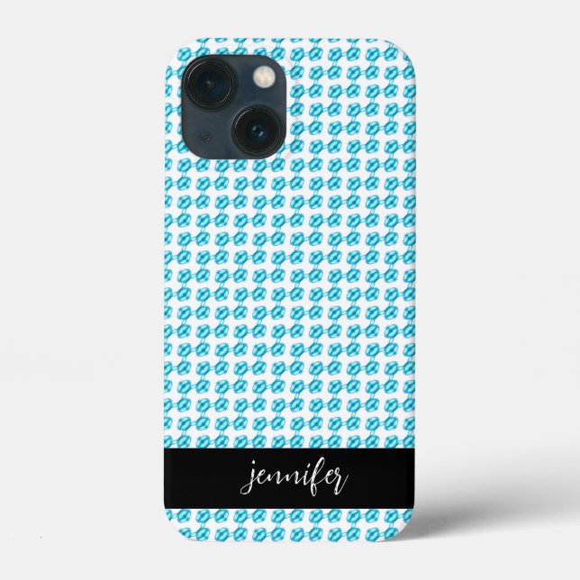 Funda De Case-Mate Para iPhone Nombre del personalizable Patrón de perlas azules (Reverso )