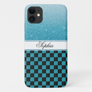 Funda Para iPhone 11 Nombre del Purpurina de la aguja azul personalizad
