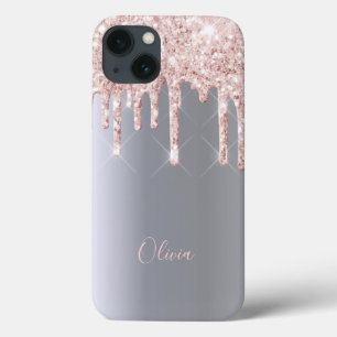 Funda Para iPhone 13 Nombre del purpurina de oro rosa de plata