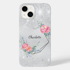Funda Para iPhone 14 De Case-Mate Nombre del purpurina rosa rosado de color plateado