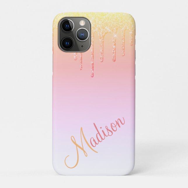 Funda De Case-Mate Para iPhone Nombre del Purpurina rosado Ombré Glam Sparkles (Reverso)