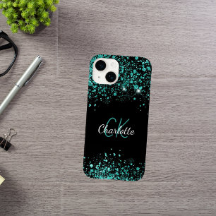 Funda Para iPhone 14 De Case-Mate Nombre del purpurina verde verde azulado negro