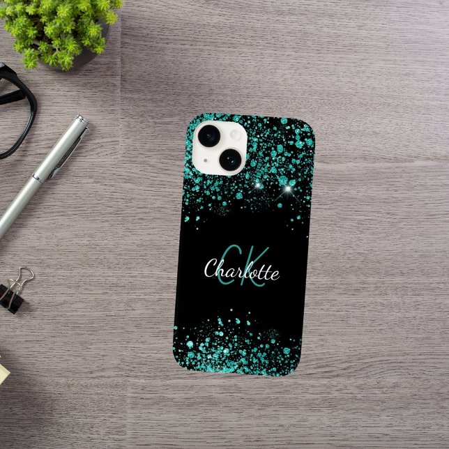 Funda De Case-Mate Para iPhone Nombre del purpurina verde verde azulado negro (Subido por el creador)