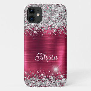 Funda Para iPhone 11 Nombre del Purpurinoso de moda Borgoña Glam