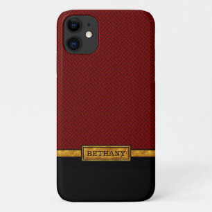 Funda Para iPhone 11 Nombre dorado de moda y patrón de clave griega roj