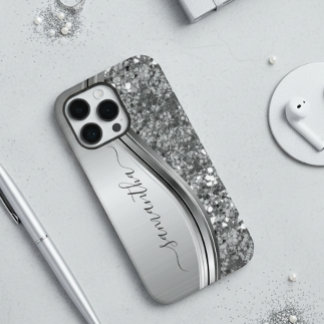 Funda Para iPhone 12 Nombre escrito a mano Purpurina Metalizado platead