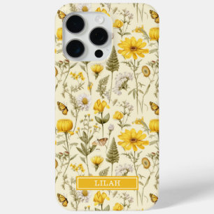 Funda Para iPhone 15 Pro Max Nombre floral acuarela botánica amarilla