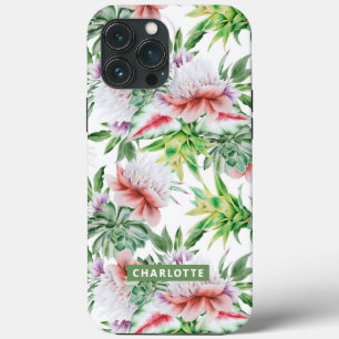Funda Para iPhone 13 Pro Max Nombre floral botánico elegante acuarela