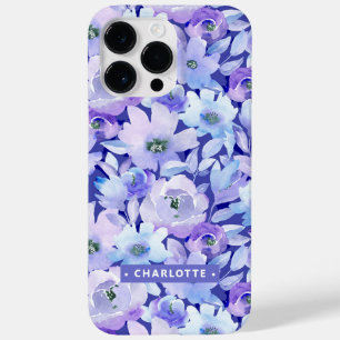 Funda Para iPhone 14 Pro Max De Case-Mate Nombre floral de acuarela púrpura azul botánico ch