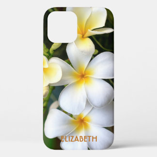 Funda Para iPhone 12 Nombre floral de Plumeria Blanca Tropical Personal