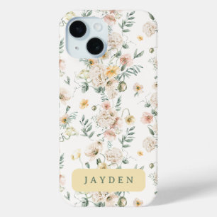 Funda Para iPhone 15 Nombre floral de primavera Rubor amarillo dulce y