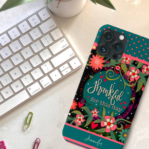 Funda Para iPhone 13 Pro Max Nombre Floral personalizado Cita agradecida modern