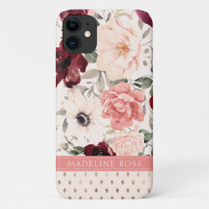 Funda Para iPhone 11 Nombre floral rosa de Rubor Borgoña