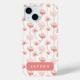 Funda Para iPhone 15 Nombre floral rosa de Rubor corto y denso